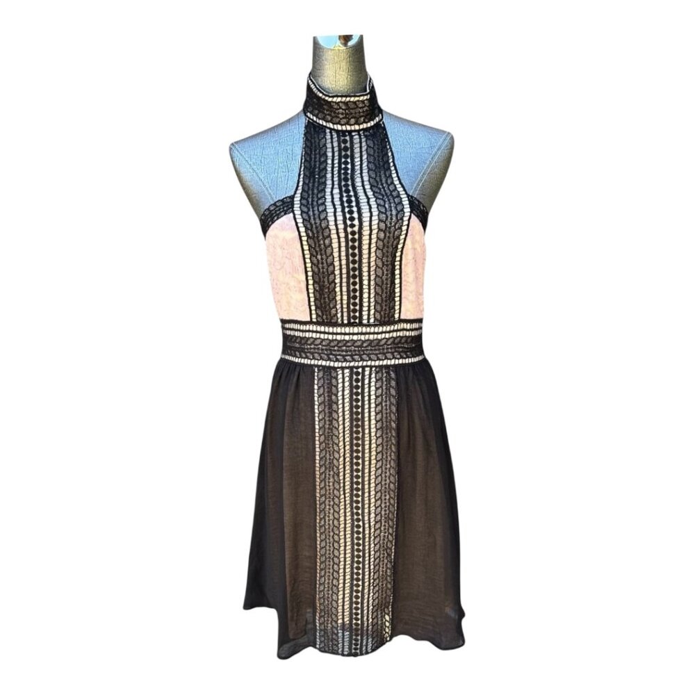 Venus Dress High Neck Halter Black Lace Dress M